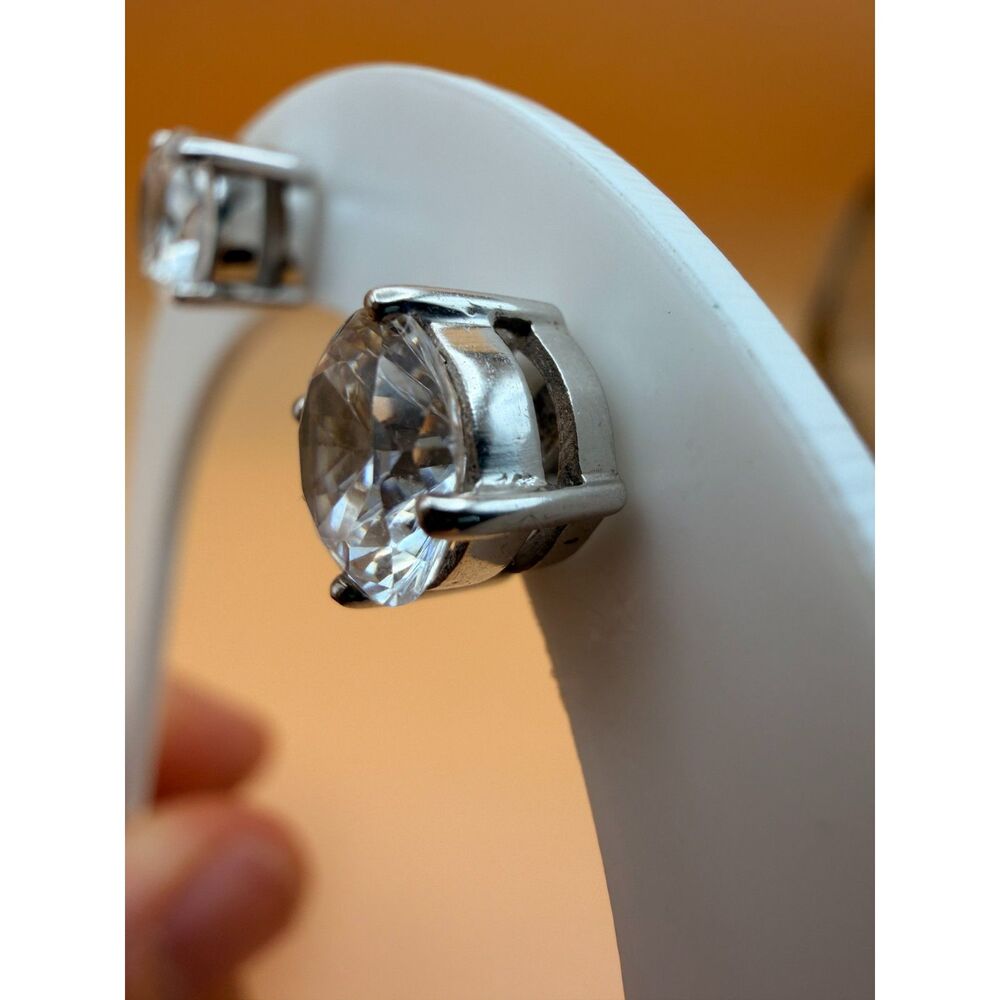 Large CZ Stud White 14k Earrings